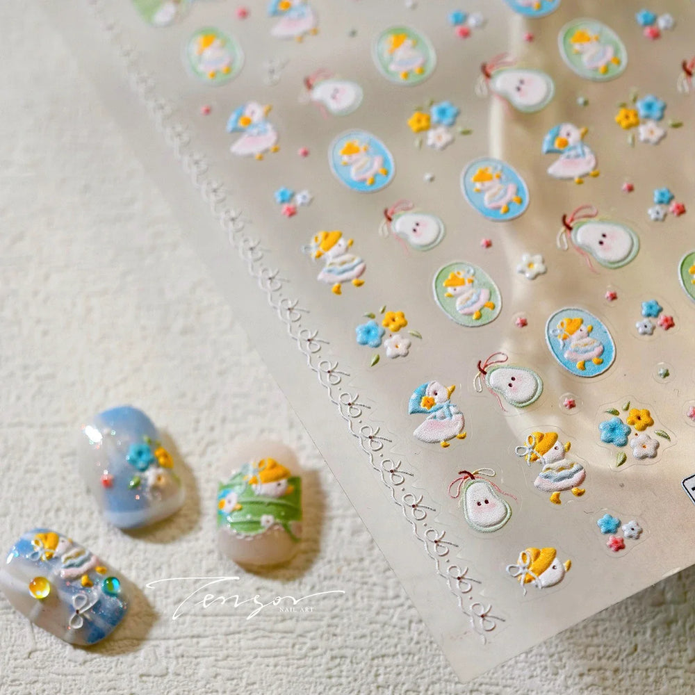 Cute Duck Pear Bowknot Mini Flower Duckling Line Bow Photo Frame Seal Stamp Figure Self Adhesive Nail Art Sticker Manicure Decal (ONLINE ORDER ONLY)