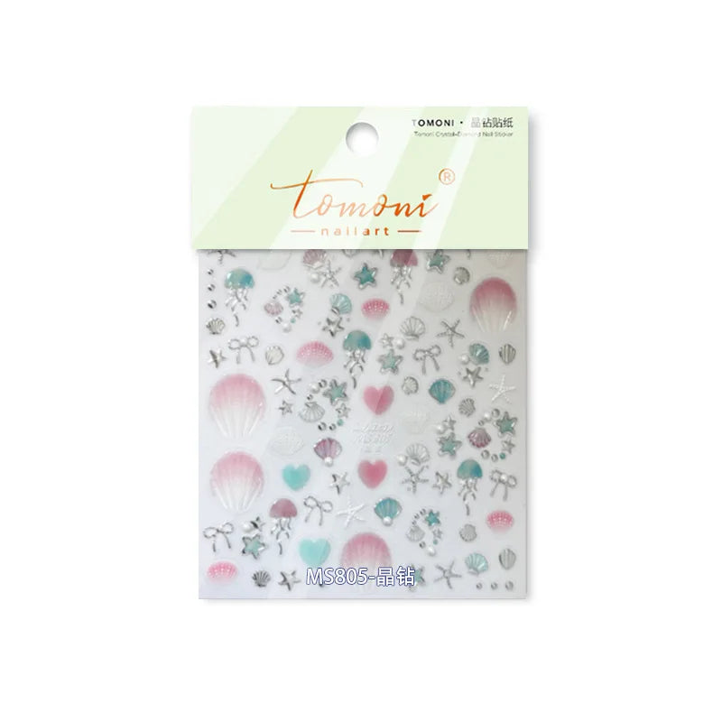 Halo Dyeing Ocean Shell Conch Starfish Pearl Love Heart Bowknot Jellyfish Adhesive Nail Art Stickers Manicure Decals Wholesale (ONLINE ORDER ONLY)