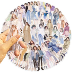 50PCS Kawaii Fashion Girl PET Sticky Sticker Aesthetic Korean Stationery DIY Decoration Scrapbooking School Supplies for Kids (ONLINE ORDER ONLY)