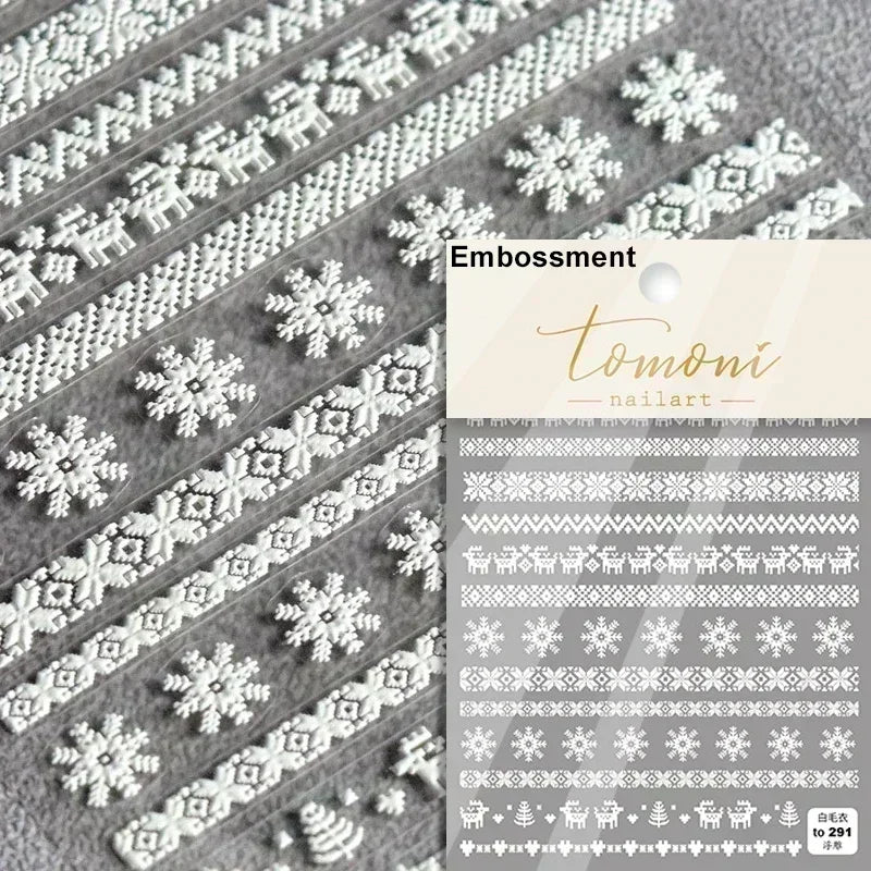 Black White Christmas Tree Snowflake Bowknot Snowman Socks Star Santa Hat Deer Rhinestone Winter Nail Art Sticker Manicure Decal (Online Order Only)