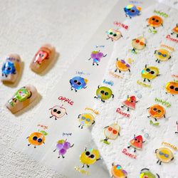 Interesting Joyful Fruits Apple Strawberry Orange Watermelon Grape Lemon Pear Vitamins Colored Nail Art Stickers Manicure Decals (ONLINE ORDER ONLY)
