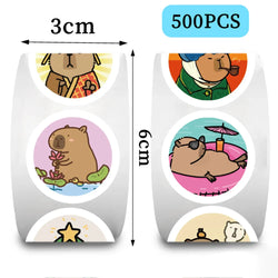 500PCS Round Cartoon Capybara PVC Graffiti Sticker Sticky Aesthetic Decorative Scrapbook DIY Child Phone Stationery Supply (ONLINE ORDER ONLY)