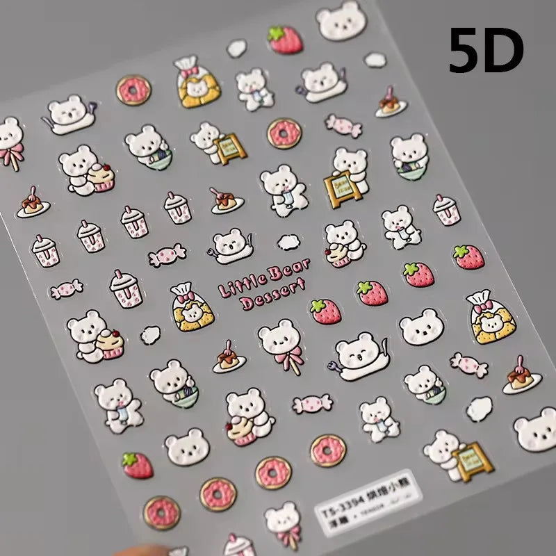 Chic Cute Cheese Ice Cream Pudding Bowknot Strawberry Muffin Stars Cake Embossed Heart Adhesive Nail Art Sticker Manicure Decals (ONLINE ORDER ONLY)