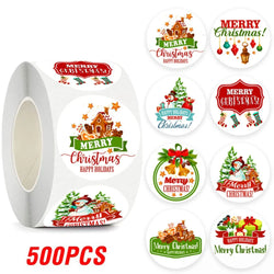 100-500pcs Merry Christmas Sticker , Round Adhesive Decoration Sticker for Cards Envelope Seal Xmas Gift Wraps Box Bags (ONLINE ORDER ONLY)