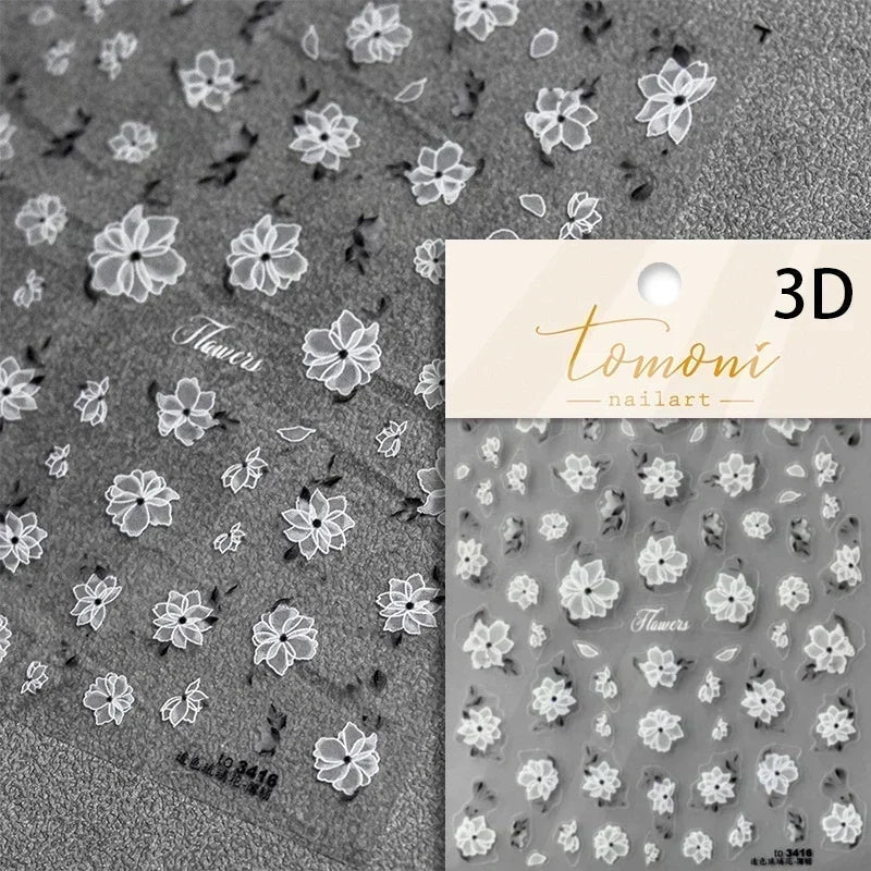 Gradient Halo Dyeing Dark Red Rose Flower Rhinestone Lace Bow Heart 3D Self Adhesive Nail Art Decoration Sticker Manicure Decals (ONLINE ORDER ONLY)