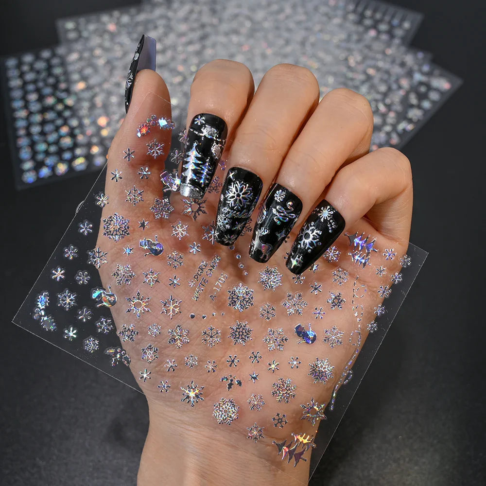3D Snowflake Nail Art Decals Sliver Bronzing 3D Christmas Nail Art Decoration Self Adhesive Winter Christmas New Year Slides Y2K (ONLINE ORDER ONLY)