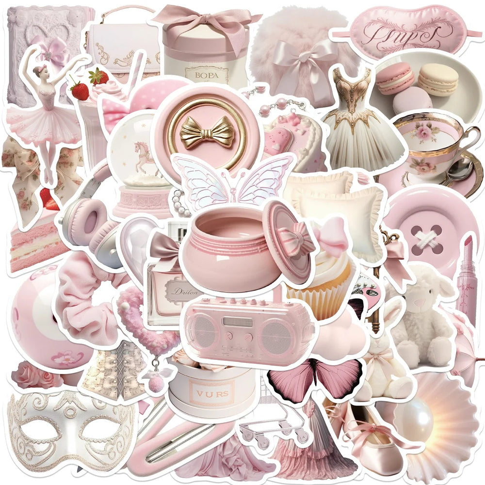 50pcs Cute Pink Ballet Girls Stickers Ins Style Decals DIY Decoration For Laptop Notebook Suitcase Laptop Phone Toys Gift (Online Order Only)