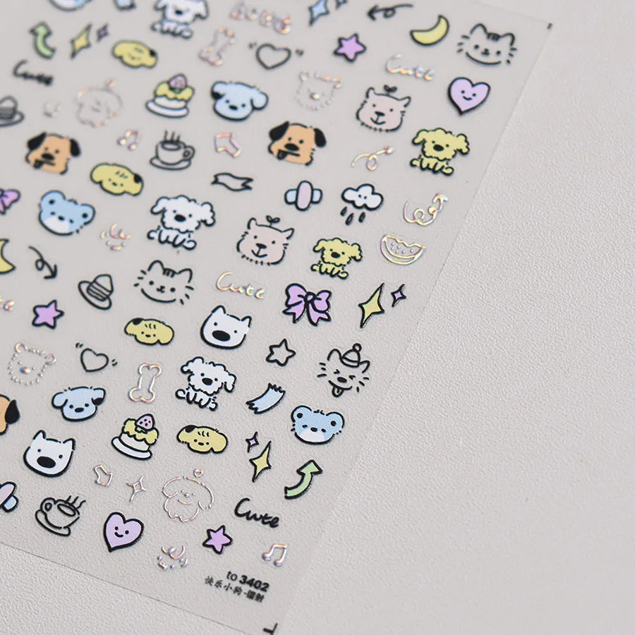 Line Cat Dog Bear Rabbit Chicken Animals Apple Cherry Cake Bowknot Butterfly Balloon Rainbow Nail Art Stickers Manicure Decals (ONLINE ORDER ONLY)