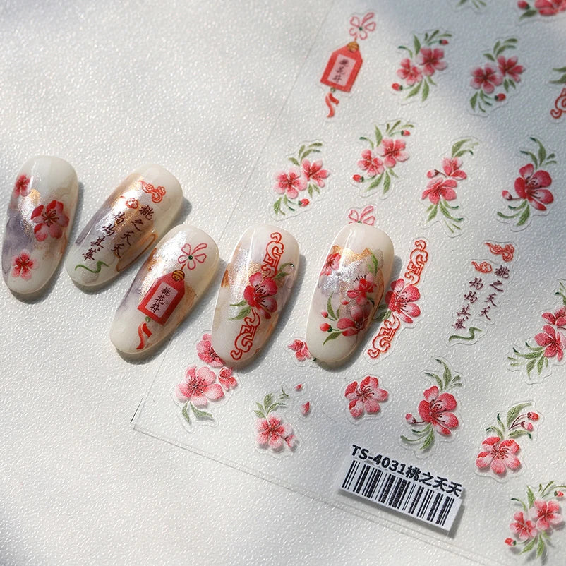 Graceful Peach Blossom Blessing Sachet Pretty Buckle Tassels Pendant Antique Radiant Adhesive Nail Art Stickers Manicure Decals (ONLINE ORDER ONLY)