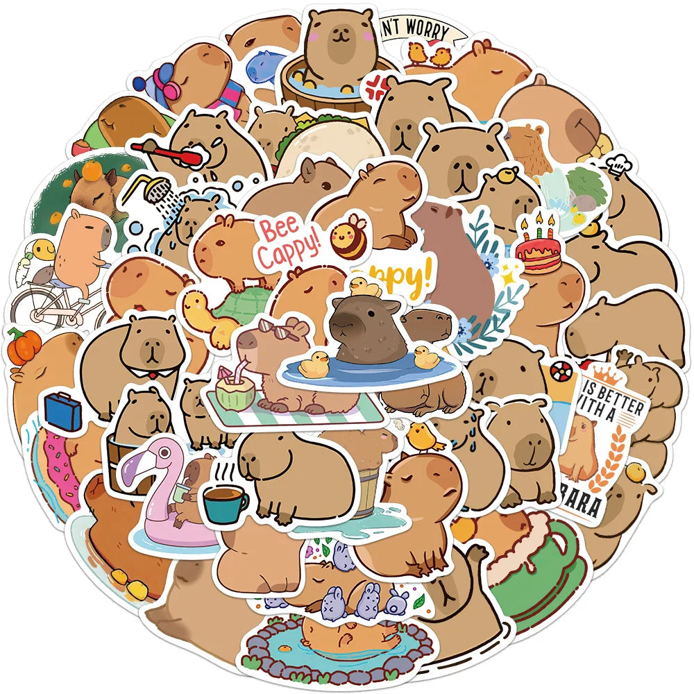 50PCS Cute Capybara Animal Stickers Car Motorcycle Travel Luggage Phone Guitar Laptop Cartoon Helment Decal Kid Gift Toys (ONLINE ORDER ONLY)