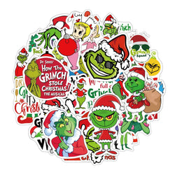 10/30/50PCS The Grinch Movie Stickers Funny Cartoon Sticker Christmas Graffiti Decals Luggage Laptop Guitar Car Bike Kids Toys (ONLINE ORDER ONLY)