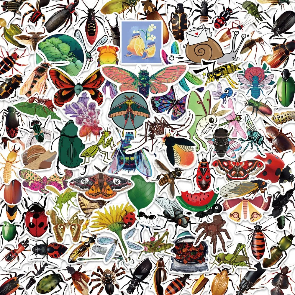 50/100Pcs Colorful Cartoon Insects Spider Butterfly for Kids Gifts Luggage Laptop Skateboard Sticker Waterproof Wholesale (ONLINE ORDER ONLY)