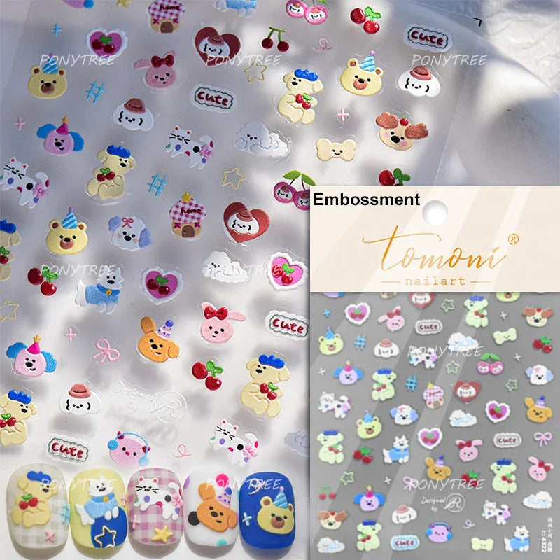Lovely Red Fruit Strawberry Cherry Bowknot Love Heart Star Silk Ribbon Chic Rhinestone Adhesive Nail Art Stickers Manicure Decal (ONLINE ORDER ONLY)