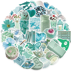 10/30/50PCS Cute Mint Green Stickers Ins Style Simple Aesthetic Decals Notebook Fridge Laptop Phone Bike DIY Decoration Kids Toy (ONLINE ORDER ONLY)