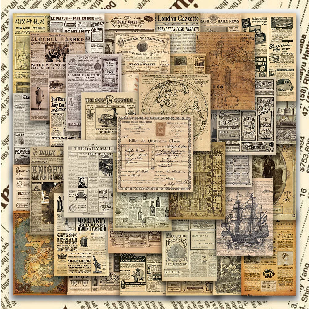 35PCS Vintage Parchment Newspaper Stickers for DIY Scrapbook, Phone, Laptop, Bike (ONLINE ORDER ONLY)
