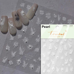 Charming White Shiny Pearl Rhinestone Wings Feathers Crown Moon Stars 3D Self Adhesive Nail Art Sticker Manicure Decal Wholesale (ONLINE ORDER ONLY)
