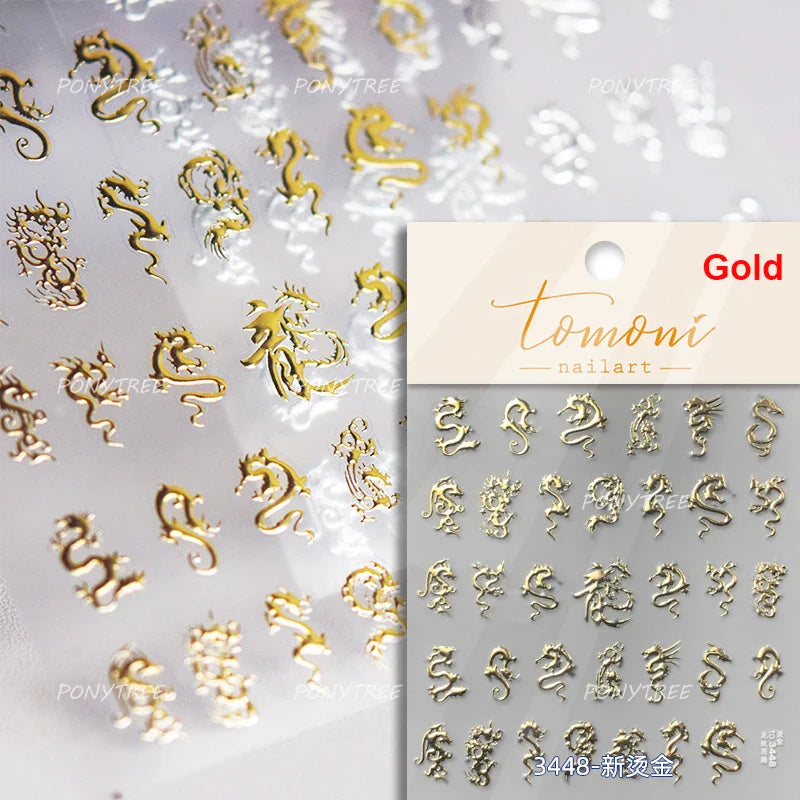 Gold Stamped Silver Totems Geometric Patterns Figure 5D Self Adhesive Nail Art Stickers Stars Bohemia Manicure Decals Wholesale (Online Order Only)