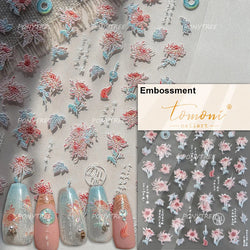 Antique Changle Flower Chrysanthemum Jade Pendant Feathers Green Leaf Adhesive Nail Art Stickers Flat Embossment Manicure Decals (Online Order Only)