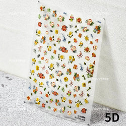 Chic Wild Flower Oil Painting Small Variegated Daisy Peach Blossom Lavender Petal Adhesive Nail Art Stickers Manicure Decals (Online Order Only)