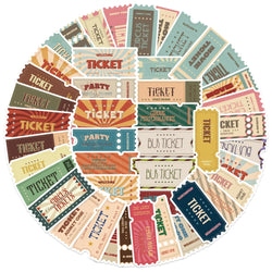 50pcs Vintage Ticket Stubs Stickers Seals for Water Bottles Laptops Skateboards Waterproof Durable Sticker for Teens and Adults (ONLINE ORDER ONLY)