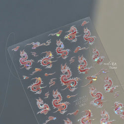 Chinese Dragon Auspicious Beast Mythological Legend Noble Loong Blue Pink Soft Relief Adhesive Nail Art Sticker Manicure Decals (ONLINE ORDER ONLY)