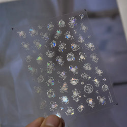 Shiny White Pink Blue Gold Snowflakes Hexagon Water Bubbles Winter 5D Self Adhesive Nail Art Stickers Rhinestone Manicure Decals (ONLINE ORDER ONLY)