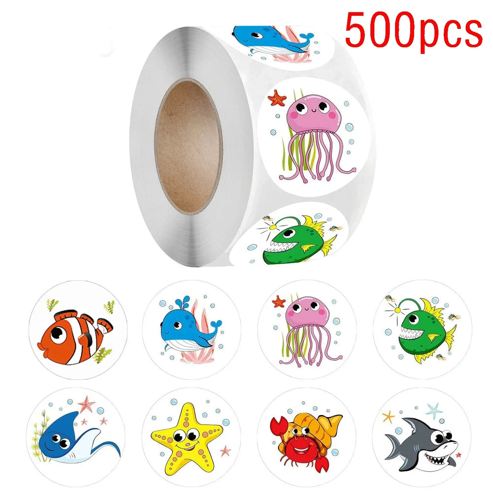 100-500pcs Marine Animals Reward Sticker 8 Designs Cartoon Stickers For Kids Gift Decoration Label Toys Stationery Sticker (Online Order Only)