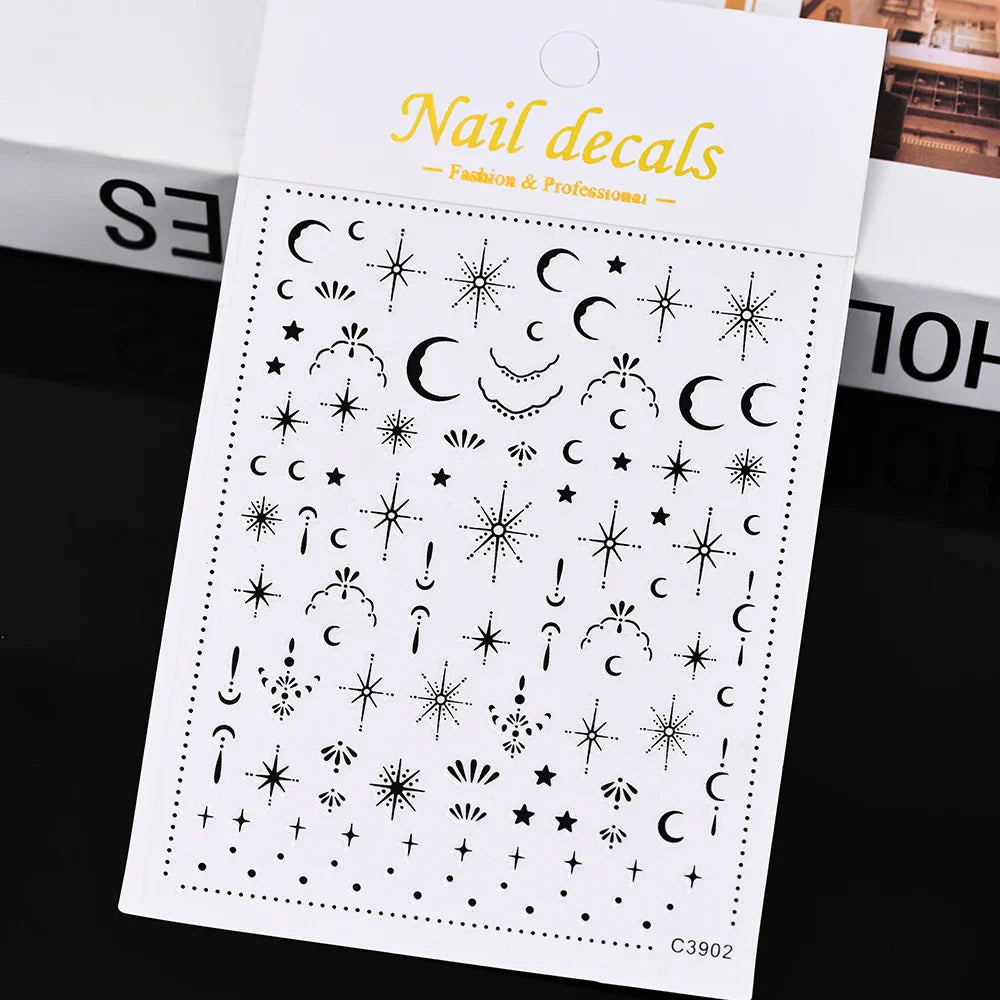 Gold Silver Wing Nail Art Stickers 3D Metal Chain Heart Love Sun Moon Star Gel Polish Adhesive Manicure Slider Decor Accessories (ONLINE ORDER ONLY)