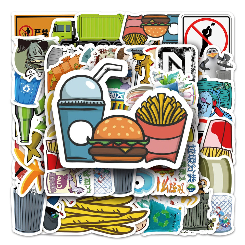 50Pcs Garbage Truck Cartoon Waterproof Vinyl Stickers (Online Order Only)