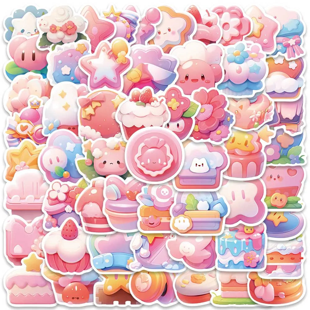 56pcs Kawaii Cartoon Anime Pink Icons Stickers Decals For Luggage Laptop Water Bottle Phone Waterproof Graffiti Vinyl Decals (ONLINE ORDER ONLY)