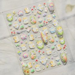 Picnic Cat Kitten Bowknot Flower Fish Butterfly Tree Mushroom Star Moon Cat's Paw Adhesive Nail Art Sticker Cute Manicure Decals (Online Order Only)