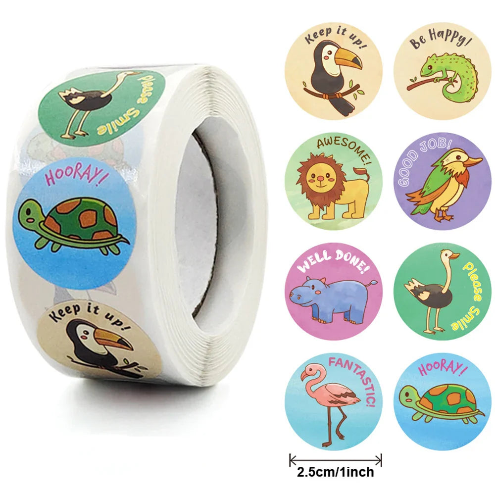 100-500pcs 8 Styles Round Cartoon Animal Reward Stickers Kids Party Handmade Scrapbooking Gift Packaging Seal Label (Online Order Only)
