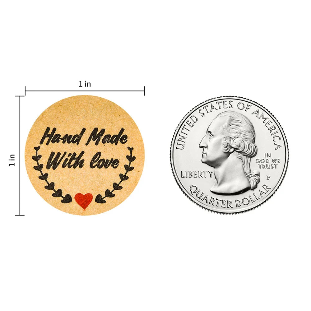 Handmade With Love Label Wedding Stickers 100-500pcs 1 Inch Round Gold Labels Adhesive Sticker Thank You Stickers Stationery (ONLINE ORDER ONLY)