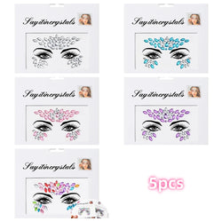 5Pcs Coloful Glitter Face Jewelry Sticker Crystal Eye Body Face Jewels Bady Makeup Tools Temporary Self-Adhesive Nail Rhinestone (ONLINE ORDER ONLY)