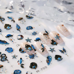 Blue Butterfly Planet Star Conch Snake Shell Clam Pearl Whale Jellyfish Moon Adhesive Nail Art Stickers Dreamy Manicure Decals (Online Order Only)