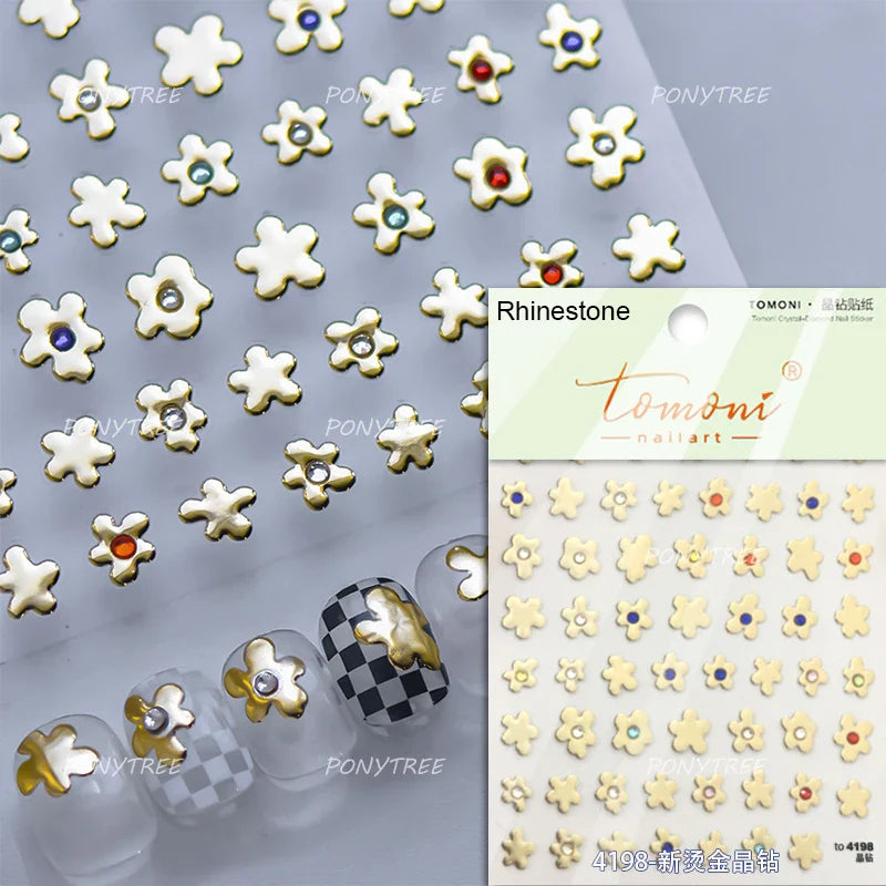 Gold Hot Stamping Flowers Leaves 3D 5D Pearl Bead Delicate Self Adhesive Nail Art Decorations Stickers Manicure Decals Wholesale (Online Order Only)