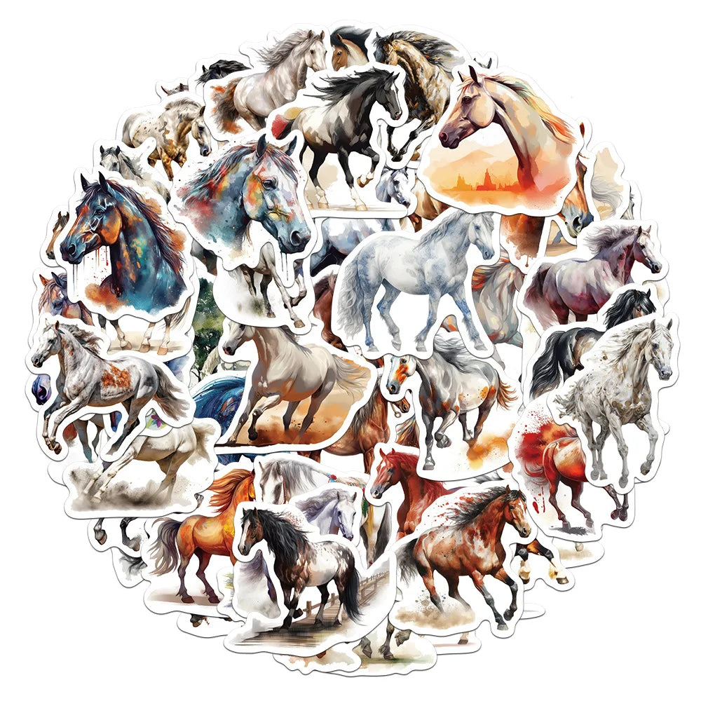 Cartoon Animal Horse Waterproof Stickers for Laptop, Motorcycle, Luggage, Snowboard, Fridge, Car - 10/30/60pcs (Online Order Only)