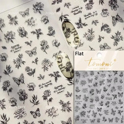 Flower Bowknot Butterfly Plant Leaf English Letter Rose Hand Drawn Embossed Relief Self Adhesive Nail Art Sticker Manicure Decal (ONLINE ORDER ONLY)