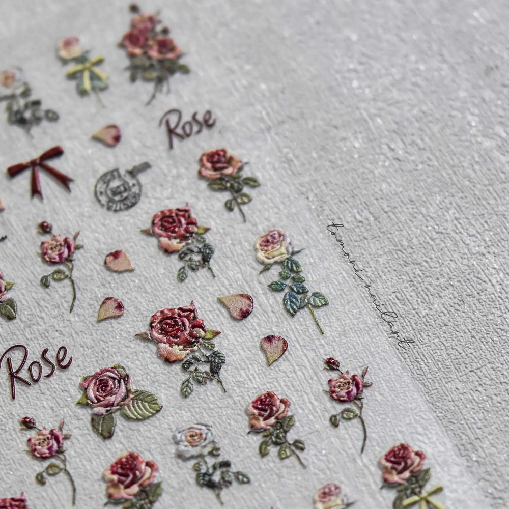 Retro Rose Flowers Bowknot Petal Romantic 5D Soft Embossed Relief Self Adhesive Nail Art Decoration Stickers 3D Manicure Decals (ONLINE ORDER ONLY)