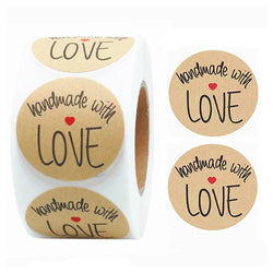 1Inch 100-500pcs Round Kraft Paper "handmade With love" Seal Sticker For Handmade Products Baking Products Sealing Sticker Label (ONLINE ORDER ONLY)