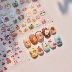 Cute Mango Dog Puppy Bear Bichon Blueberries Strawberry Cake Fruit Juice Desserts Corgi Adhesive Nail Art Sticker Manicure Decal (Online Order Only)