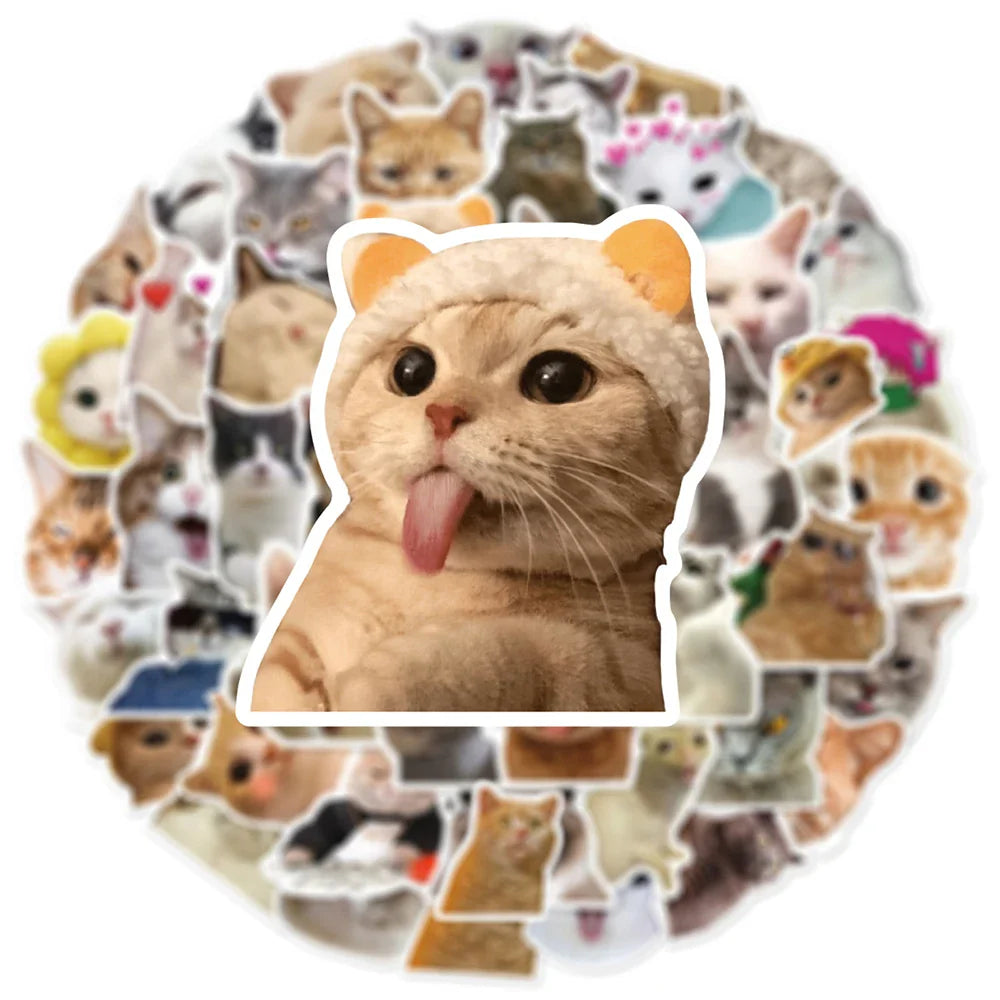 10/30/50pcs Cute Funny Meme Animal Cat Kitty Stickers Decals Kids Toy Laptop Suitcase Notebook Motorcycle Car Decoration Sticker (Online Order Only)