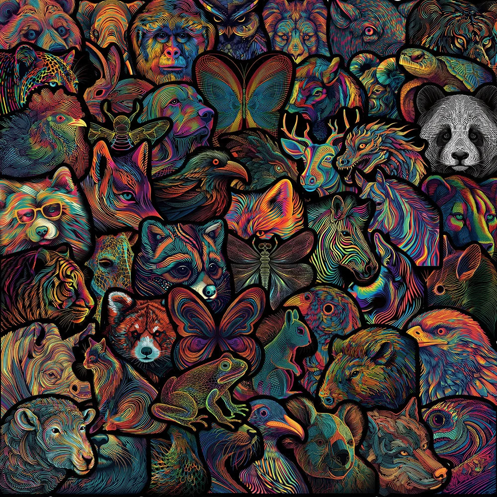 10/30/50PCS Psychedelic Line Animals Cartoon Stickers Novel Decals DIY Skateboard Guitar Laptop Motorcycle Classic Toy Sticker (ONLINE ORDER ONLY)