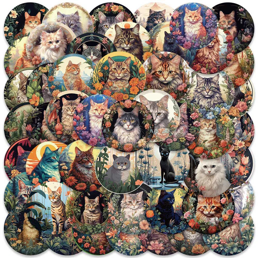 Cute Cat Plant Flower Stickers for Laptop, Phone, Car, Luggage - 10/30/50pcs (ONLINE ORDER ONLY)
