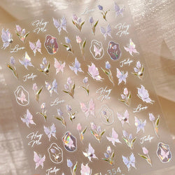 Tulips Flower Letter Bowknot Butterfly Irregular Lines Pearl Tender 5D Adhesive Nail Art Stickers Manicure Decals Stick on Nail (ONLINE ORDER ONLY)