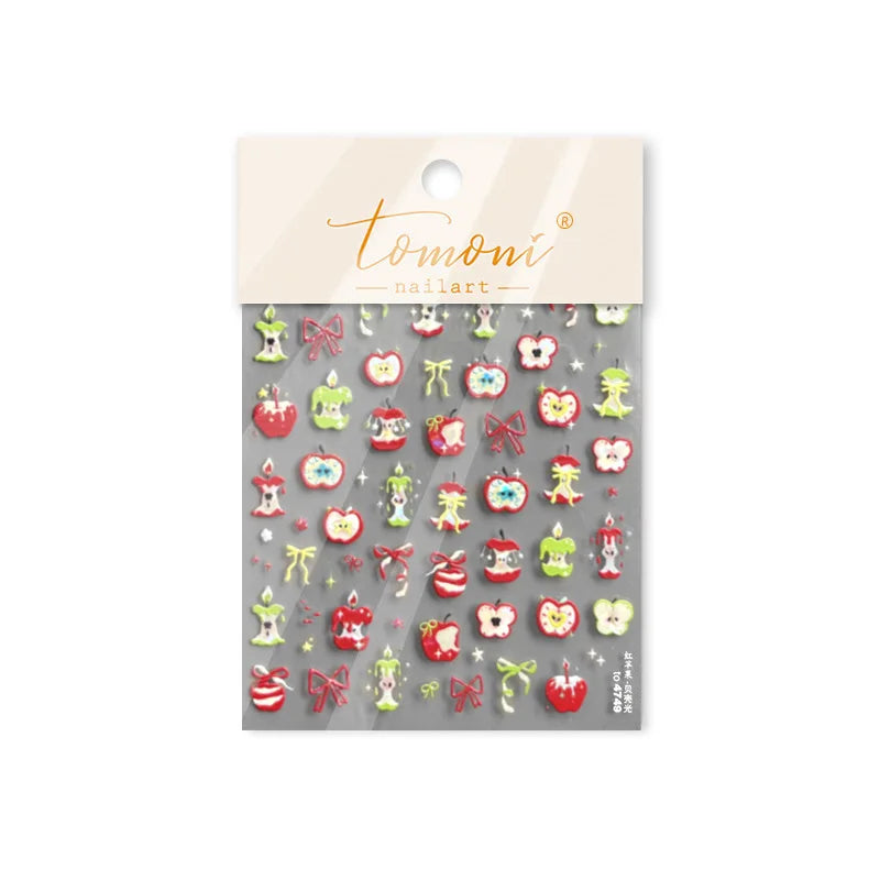 Shiny Attractive Apple Core Peel Cute Fruits Bowknot Tie Star Self Adhesive Nail Art Stickers Charming Rhinestone Manicure Decal (ONLINE ORDER ONLY)