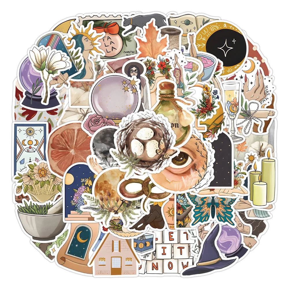 Retro Art Flower Stickers - 10/30/50/100PCS for Laptop, Luggage, Snowboard, Kids Toy (Online Order Only)