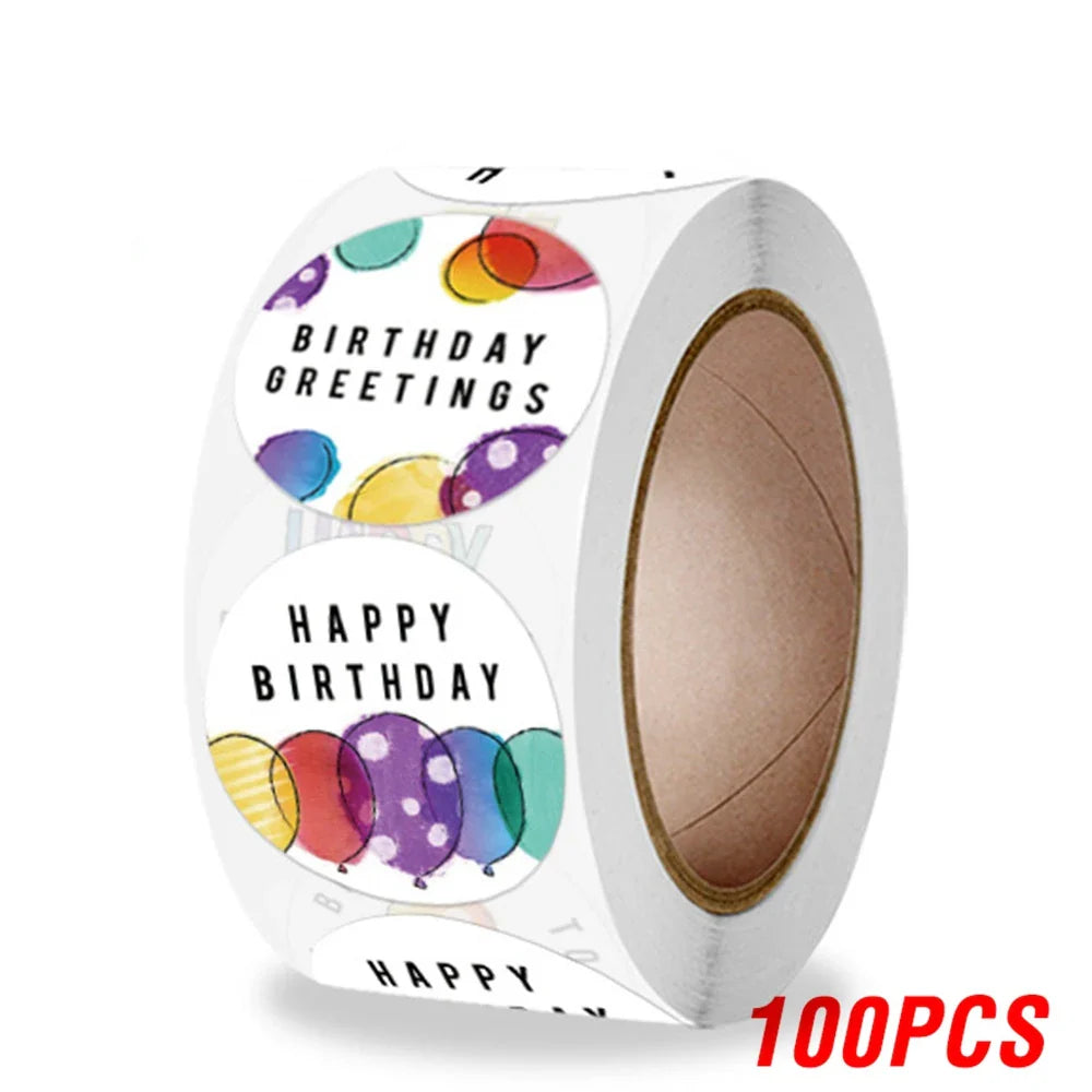100-500pcs Cute Happy Birthday Sticker Birthday Gift Decoration Label Sealing Balloon Cake Label Packaging Scrapbook Sticker (Online Order Only)