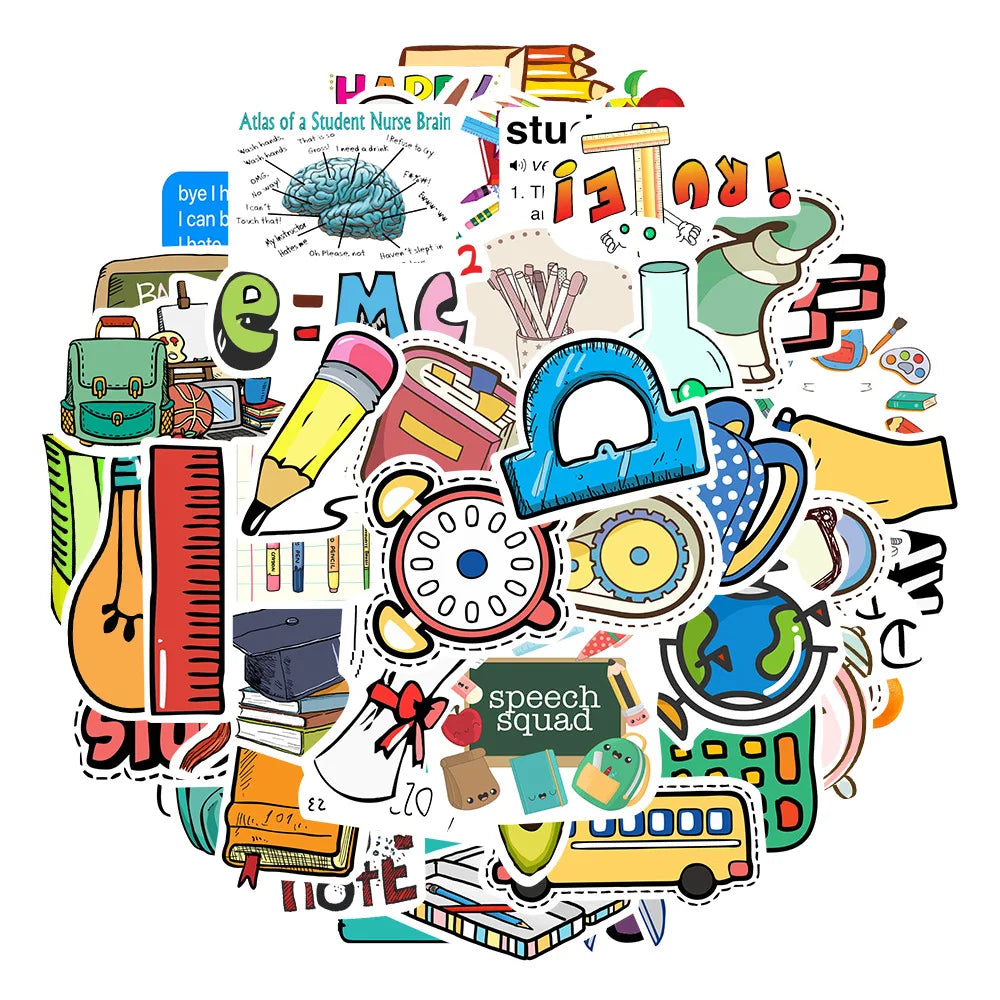 School Supplies Stickers 10/30/50Pcs for Suitcase, Skateboard, Laptop, Luggage, Phone, DIY Decal (ONLINE ORDER ONLY)