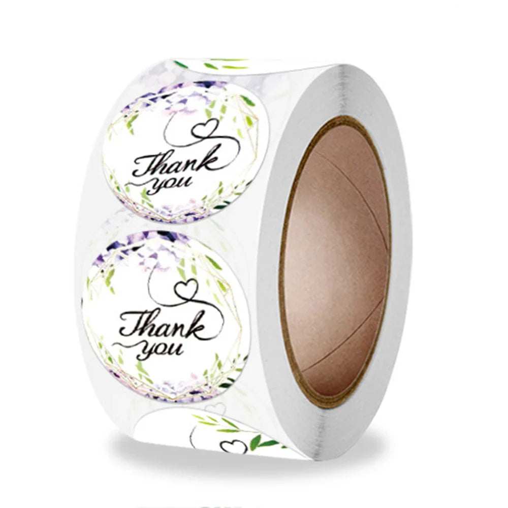 500pcs/roll Thank You Stickers Flower Pattern Party Wedding Decoration Gift Envelope Seal Labels Scrapbooking Stickers (ONLINE ORDER ONLY)